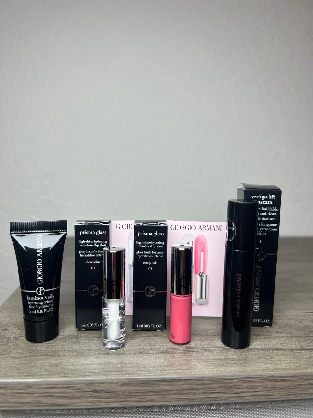 Giorgio Armani Mascara, Primer & High Shine Prisma Lip Gloss Mini Bundle